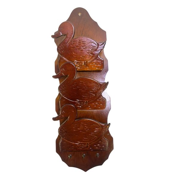 Unbranded Other - Wooden Carved Ducks Vintage 1970's Retro Wall Hanging Mail/Key Holder
